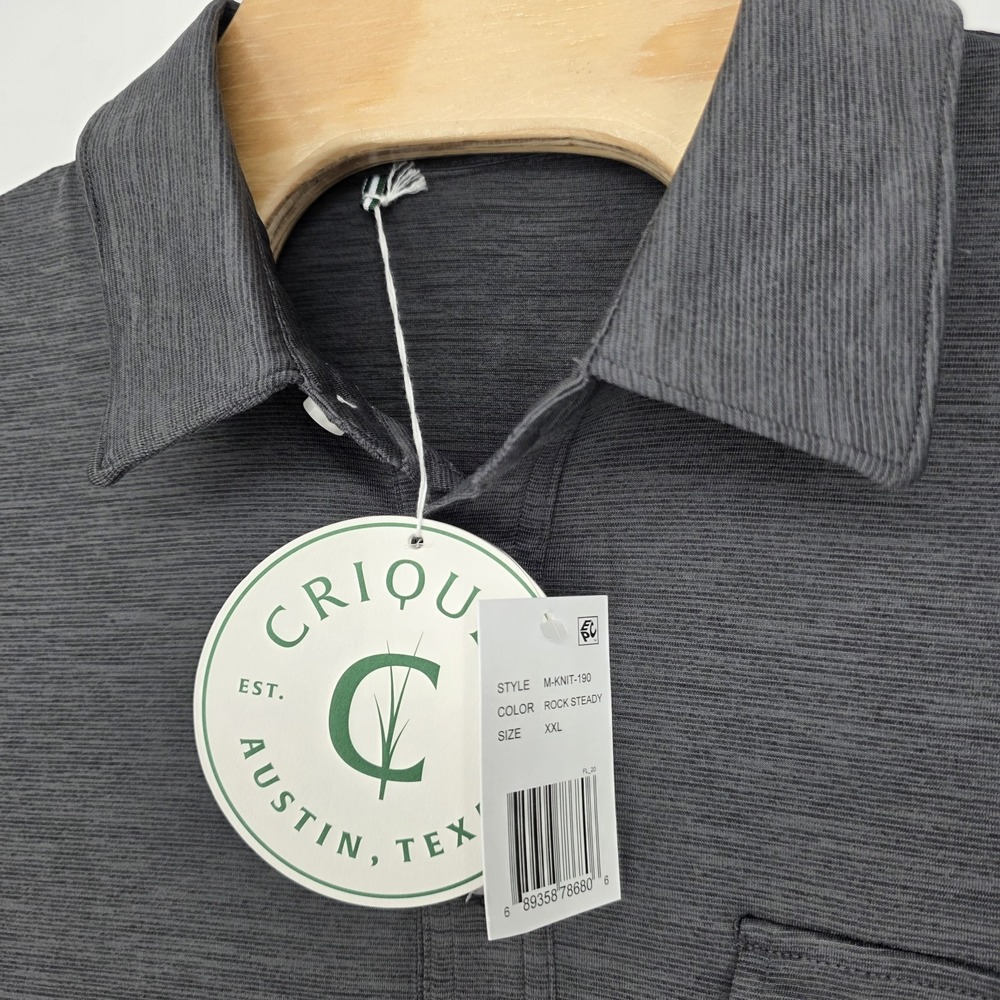 New Criquet Polo Shirt Men's XXL Rock Steady Gray Short Sleeve Golf Preppy Wick